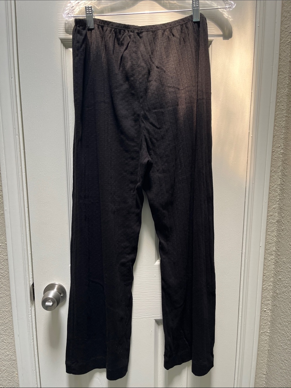 DONNI The Pointelle Simple Crop Pant Jet Black Elastic Waist Wide Leg - large - Picture 6 of 9